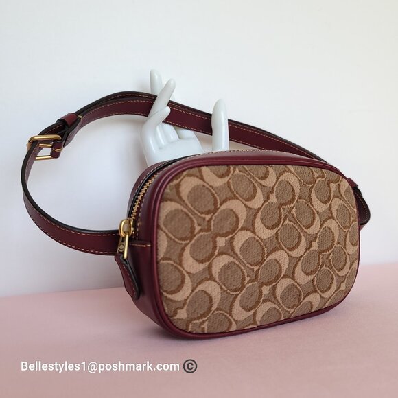 COACH 1941 Small BELT Bag in Signature Jacquard and Smooth Leather- Tan Scarlet - Picture 2 of 16
